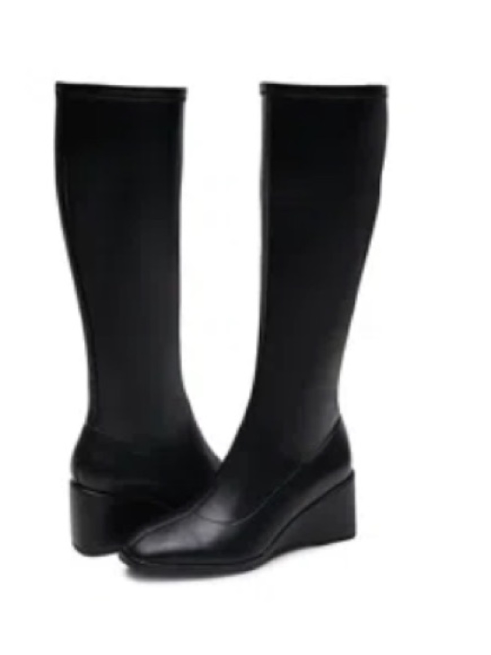 Aerosoles Angela Knee High Faux Leather Wedge Boot, Black, size 8.5, NWT